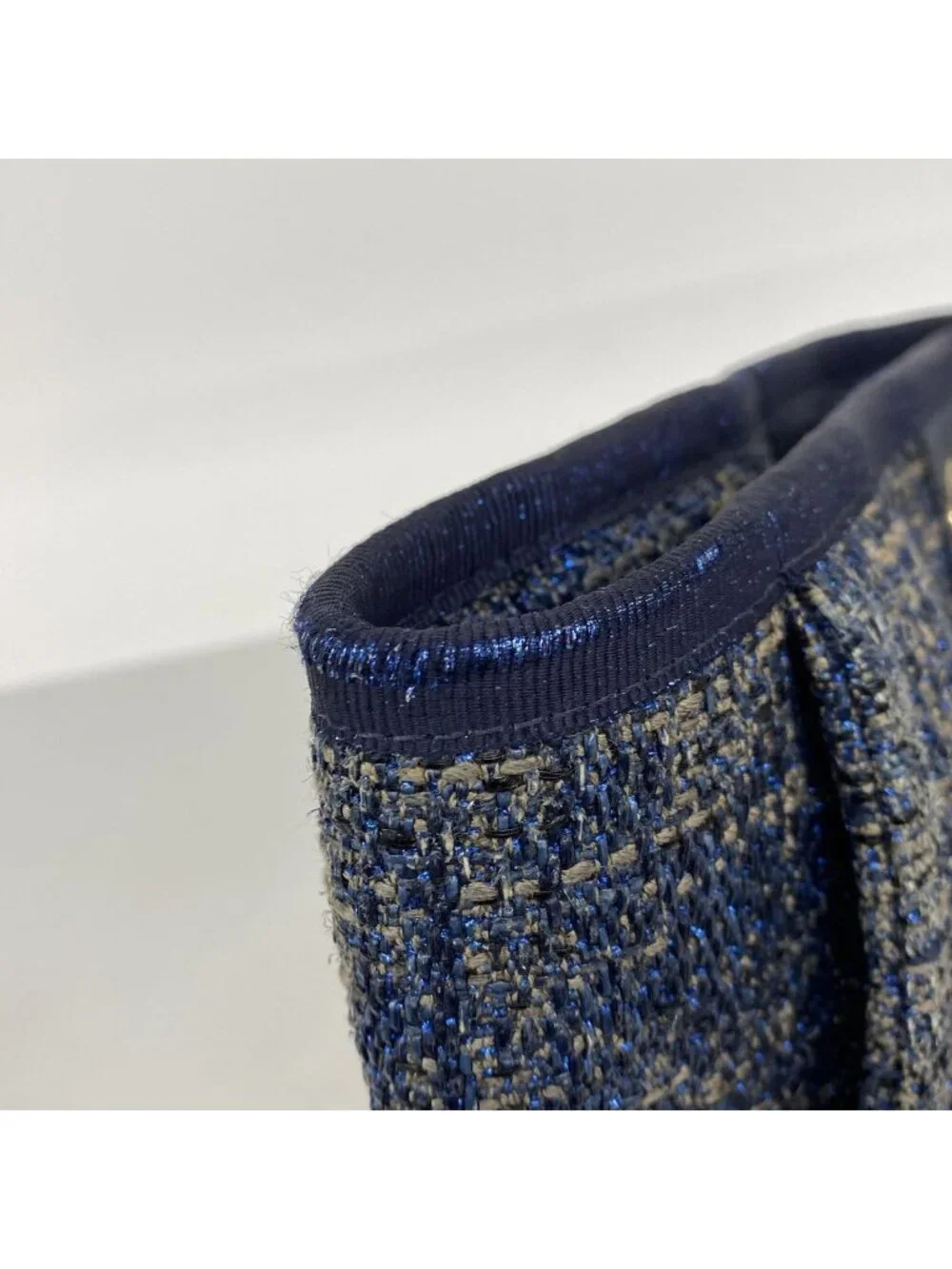 Chanel Tote Bag Deauville Tweed Blue Gold